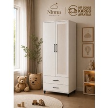 Ninna Mobilya Aynalı 2 Kapaklı 2 Çekmeceli Gardırop - BEYAZ(70X172X40 Cm)