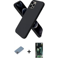 Marsilyan™- iPhone 12 Pro Max Kılıf Kozmos Yansıma Özel Seri - Siyah 360 Mat Full Body Arka Koruyucu + Shine Kamera Lens Koruma Cam - Gı