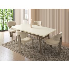 Viento Mobilya Oslo Aytaşı Renk Sabit 170X90 Masa 8 Adet Venedik Calve Kumaş  Cappicino Iskelet Sandalye Masa Takımı