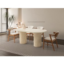 Viento Mobilya Orkide Traverten Desen Mdf Sabit 170X90 Masa 6 Adet Zeus Babyface Kumaş Ahşap  Ceviz Iskelet Sandalye Masa Takımı