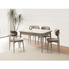Viento Mobilya Atina Kum Beji Renk Highgloss Açılır 130X80 Masa 6 Adet Ahşap Polo Babyface Kumaş Cappucino Iskelet Sandalye Masa Takımı