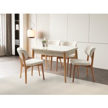 Viento Mobilya Atina Kum Beji Renk Highgloss Açılır 110X70 Masa 4 Adet Aras Calve Kumaş Naturel Iskelet Sandalye Masa Takımı