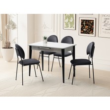 Viento Mobilya Madrid Açık Gri Renk Highgloss Açılır 100X60 Masa 4 Adet Suna Babyface Kumaş Siyah Metal Iskelet Sandalye Masa Takımı