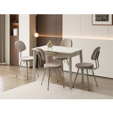 Viento Mobilya Madrid Kum Beji Renk Highgloss Açılır 100X60 Masa 4 Adet Ece Babyface Kumaş Cappicino Metal Iskelet Sandalye Masa Takımı