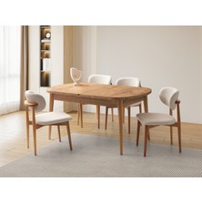Viento Mobilya Kelebek Çam Desen Açılır 160X90 Masa 8 Adet Ahşap Polo Puffy Kumaş Naturel Iskelet Sandalye Masa Takımı