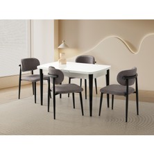 Viento Mobilya Kelebek Beyaz Renk Açılır 130X75 Masa 4 Adet Metal Polo Puffy Kumaş Siyah Metal Iskelet Sandalye Masa Takımı
