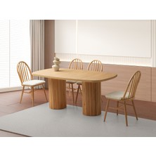 Viento Mobilya Roma Meşe Renk Mdf Sabit 170X90 Masa 8 Adet Bambu Calve Kumaş Ahşap Naturel Iskelet Sandalye Masa Takımı
