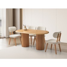 Viento Mobilya Stella Kayın Renk Mdf Açılır 160X90 Masa 6 Adet Masal Calve Kumaş Naturel Iskelet Sandalye Masa Takımı