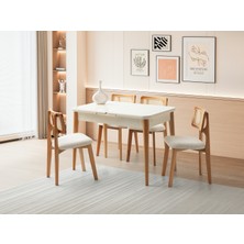 Viento Mobilya Atina Aytaşı Renk Highgloss Açılır 110X70 Masa 6 Adet Zion Calve Kumaş Naturel Iskelet Sandalye Masa Takımı