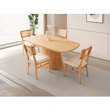 Viento Mobilya Roma Meşe Renk Mdf Sabit 170X90 Masa 6 Adet Lizbon Calve Kumaş Ahşap Naturel Iskelet Sandalye Masa Takımı