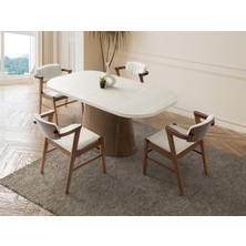 Viento Mobilya Masarte Traverten Desen Mdf Sabit 170X90 Masa 8 Adet Zeus Calve Kumaş Ahşap Tütün Ceviz Iskelet Sandalye Masa Takımı
