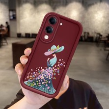 HONTINGA Vivo Y04 ile Uyumlu Kılıf Kamera Koruyucu Basitlik Anti Düşme Kamera Korumalı Güzel Kız Bordo Desen Yumuşak Silikon Couple Telefon Kılıfı Kadın ve Erkek Için Uygundur K2-7386