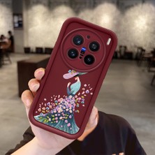 HONTINGA Vivo X200 Pro ile Uyumlu Kılıf Kamera Koruyucu Basitlik Anti Düşme Kamera Korumalı Güzel Kız Bordo Desen Yumuşak Silikon Couple Telefon Kılıfı Kadın ve Erkek Için Uygundur K2-7386