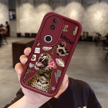 HONTINGA Vivo V50 ile Uyumlu Kılıf Kamera Koruyucu Basitlik Anti Düşme Kamera Korumalı Leoparlı Bordo Desen Yumuşak Silikon Couple Telefon Kılıfı Kadın ve Erkek Için Uygundur K2-7384