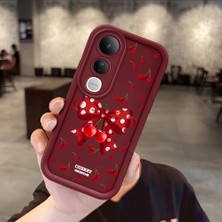 HONTINGA Vivo V50 Lite ile Uyumlu Kılıf Kamera Koruyucu Basitlik Anti Düşme Kamera Korumalı Papyon Bordo Desen Yumuşak Silikon Couple Telefon Kılıfı Kadın ve Erkek Için Uygundur K2-7385