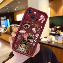 HONTINGA iPhone 15 Plus ile Uyumlu Kılıf Kamera Koruyucu Basitlik Anti Düşme Kamera Korumalı Leoparlı Bordo Desen Yumuşak Silikon Couple Telefon Kılıfı Kadın ve Erkek Için Uygundur K2-7384