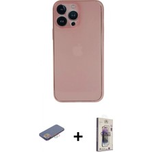 Marsilyan™- iPhone 13 Pro Max Kılıf Yadigar Yansıma Serisi - Siyah Bilvis 3D Cam Ekran Koruyucu + Pembe Renkli Kamera Lens Koruma Cam