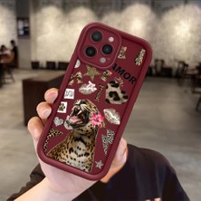HONTINGA iPhone 13 Pro Max ile Uyumlu Kılıf Kamera Koruyucu Basitlik Anti Düşme Kamera Korumalı Leoparlı Bordo Desen Yumuşak Silikon Couple Telefon Kılıfı Kadın ve Erkek Için Uygundur K2-7384