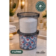 Stile Cucina Mega Boy Avantajlı 2'li Yuvarlak  Kulplu Deterjanlık Saklama Kutusu - 7 Litre Antrasit