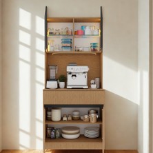 Sarıoğlu Mobilya Nordıc Wood Led’li Kahve Köşesi Ünitesi Mını | Kompakt Füme Cam Vitrin | Komple Mdf Modern Mutfak Dolabı