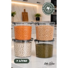 Stile Cucina Mega Boy 4lü Yuvarlak Un Bakliyat Kabı - Kulplu Deterjanlık Saklama Kutusu 7 Litre Antrasit