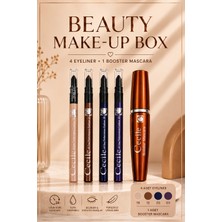 Riody Beauty Box 5'li Göz Makyaj Seti | 4 Renk Kalıcı Eyeliner + Booster Maskara