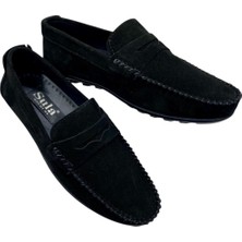Sula Erkek Loafer Kuşaklı Deri Süet Siyah Içi Astarlı Poli  Taban Yazlık  AYAKKABI-601-1-SÜET