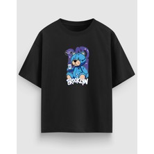 Yolo Street Oversize Unisex Siyah Tişört – Brooklyn Baskı, %100 Pamuk Streetwear Tasarım