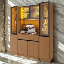 Sarıoğlu Mobilya Nordıc Wood Led’li Kahve Köşesi Ünitesi Maxı | Çift Vitrinli Füme Cam | Komple Mdf Geniş Mutfak Dolabı