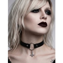 Feronnucci Mor Haç Detaylı Choker Kolye Kadın | Gotik Boyunluk Kolye | Punk Alternatif Moda Aksesuarı | Ayarlanabilir Yaka Kolyesi