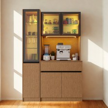 Sarıoğlu Mobilya Nordıc Wood Led’li Kahve Köşesi Ünitesi | Sol Vitrinli Füme Cam | Komple Mdf Modern Mutfak Dolabı