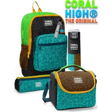 Coral High Craft Desenli Yeni 4'lü Okul Çanta Seti