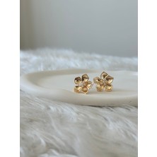 Revoia Çiçek Formlu Inci Detaylı Gold Küpe