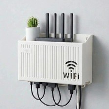 Tios Shop Krm Duvar Tipi Wi-Fi Modem Saklama Kutusu(Beyaz) – Kablo Düzenleyici Router Raf Organizer (5047)