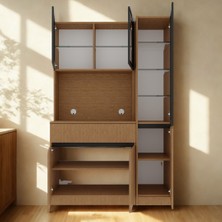 Sarıoğlu Mobilya Nordıc Wood Led’li Kahve Köşesi Ünitesi | Sağ Vitrinli Füme Cam | Komple Mdf Modern Mutfak Dolabı