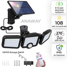 Anaway Shopping Güneş Solar Led, Solar Bahçe Aydınlatması, Bahçe Teras Aydınlatması Ayrı Güneş Paneli ile 1200LM Taşkın Işıklar, IP65 Su Geçirmez, Ayarlanabilir 3heads, Bahçe Için Pır Duvar Işıkları, Garaj, Yol