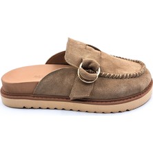 Rachel Milano R59084 Hakiki Süet Deri Kadın Anatomik Taban Camel Renk Burnu Kapalı Sabo Terlik