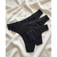 Andino 3'lü Tanga Siyah Likra Pamuklu String Sexi Kadın Külot