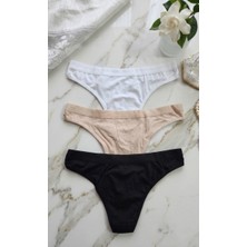 Andino 3'lü Tanga Beyaz, Bej, Siyah, Likra Pamuklu String Sexi Kadın Külot