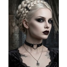 Feronnucci Deri Choker Yıldırım Kolye | Punk Gotik Boyunluk | Kadın Rock Stil Kolye | Ayarlanabilir Siyah Choker | Trendy Takı Gri