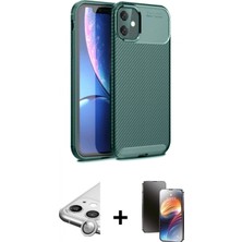Pileli Store Pilelistore™ iPhone 11 Kılıf Eksen Form Prime - Siyah 3D Antistatik Mat Seramik Nano Ekran Koruyucu + Raze Metal Kamera Lens - Gs