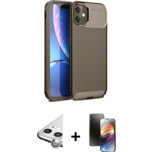 Pileli Store Pilelistore™ iPhone 11 Kılıf Eksen Form Prime - Siyah 3D Antistatik Mat Seramik Nano Ekran Koruyucu + Raze Metal Kamera Lens - Gs