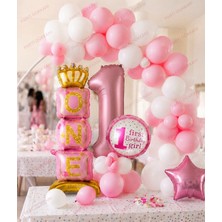 Parti Dükkanı 1 Yaş Doğum Günü Kız Balon Seti Pembe Beyaz Konsept One Folyo Balonlu Parti Süsleme Seti 64 Parça