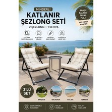 Hundemir Minderli Katlanır Şezlong Seti (İkili) - Bahçe, Balkon, Teras ve Plaj İçin 2 Şezlong + 1 Sehpa Şezlong Takımı