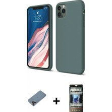 Marsilyan™- iPhone 11 Pro Kılıf Kozmos Yansıma Özel Seri - Siyah 34D Hayalet Izgaralı Cam + Gökkuşağı Shine Kamera Lens Koruma Cam