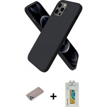 Marsilyan™- iPhone 12 Pro Max Kılıf Kozmos Yansıma Özel Seri - Siyah Polymer Nano Ekran Koruyucu + Sierra Blue Shine Kamera Lens Koruma Cam