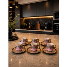 Lucky Clover Lüks Porselen Türk Kahvesi Fincan Takımı 6 Kişilik Gold Detaylı Modern Kahve Seti
