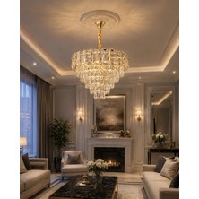LED Yeni Model 50 cm Kristal Lüx Salon Avize Gold Renk Ithal Model