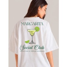 Etoile Studio Cocktail Grafik Baskılı Beyaz Siyah Oversize Pamuklu Unisex Tişört Sokak Stili T-Shirt