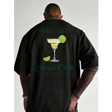 Etoile Studio Cocktail Grafik Baskılı Beyaz Siyah Oversize Pamuklu Unisex Tişört Sokak Stili T-Shirt